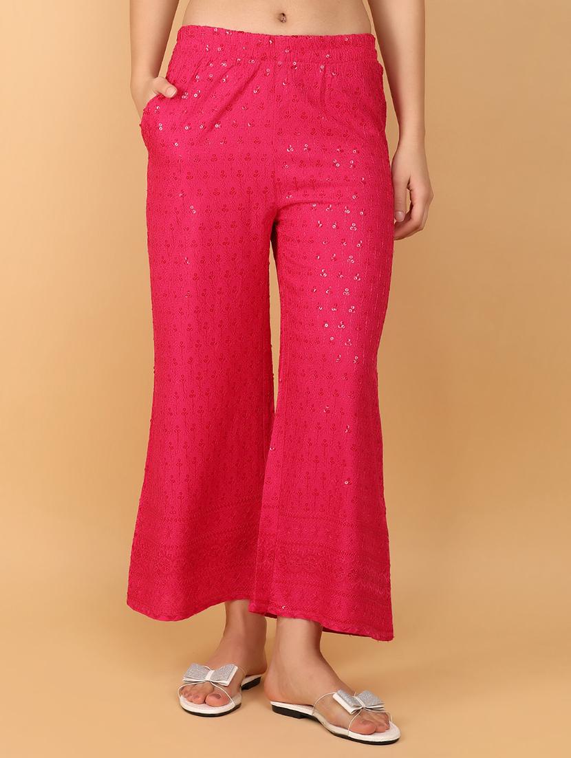 women pink solid with work ankle length palazzo - 21151846 -  Zoom Image - 0