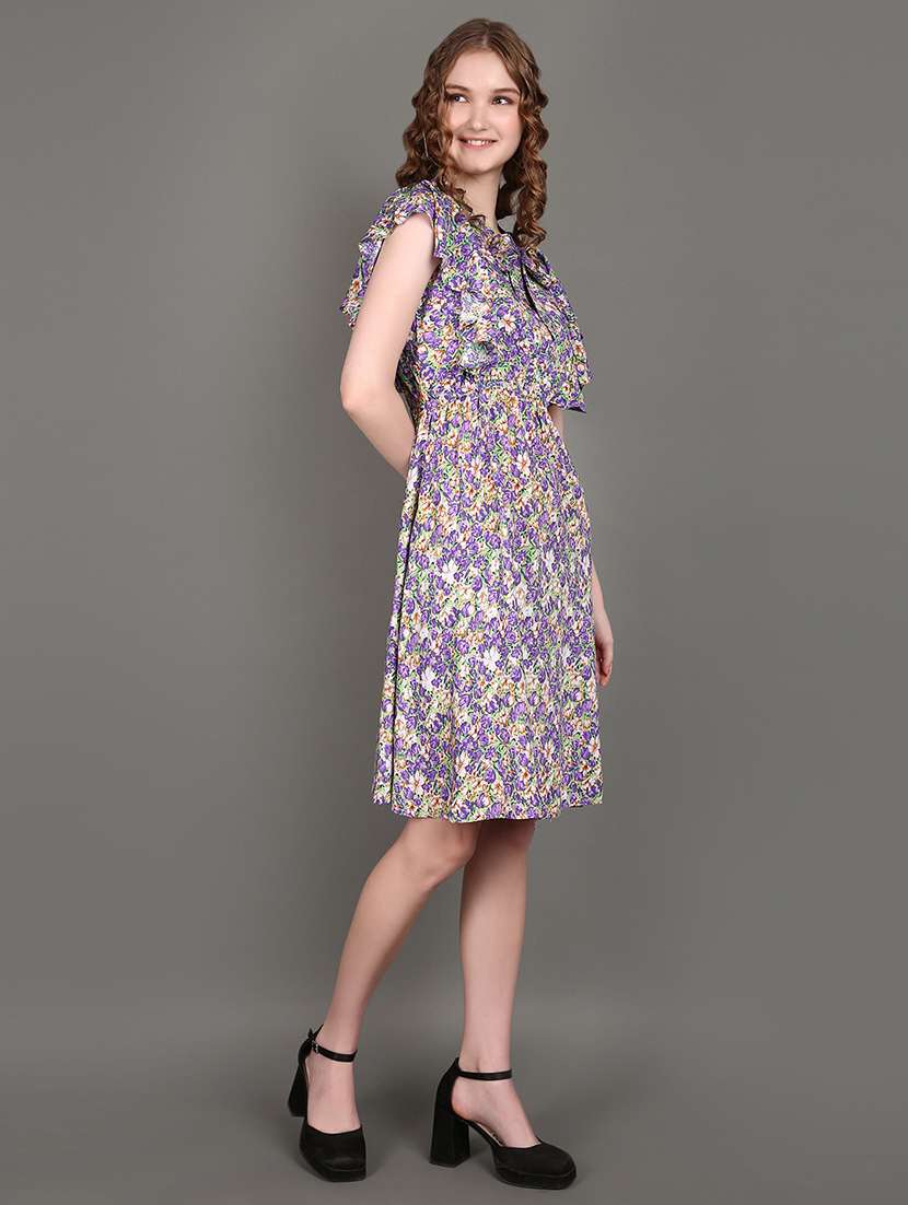 purple cotton fit & flare dress - 21151886 -  Standard Image - 1