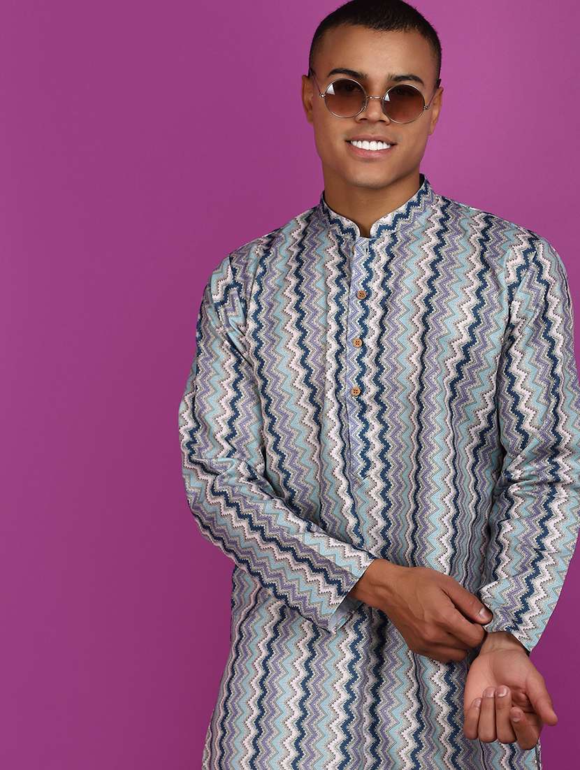 men printed mandarin neck kurta pyjama set - 21152461 -  Standard Image - 4