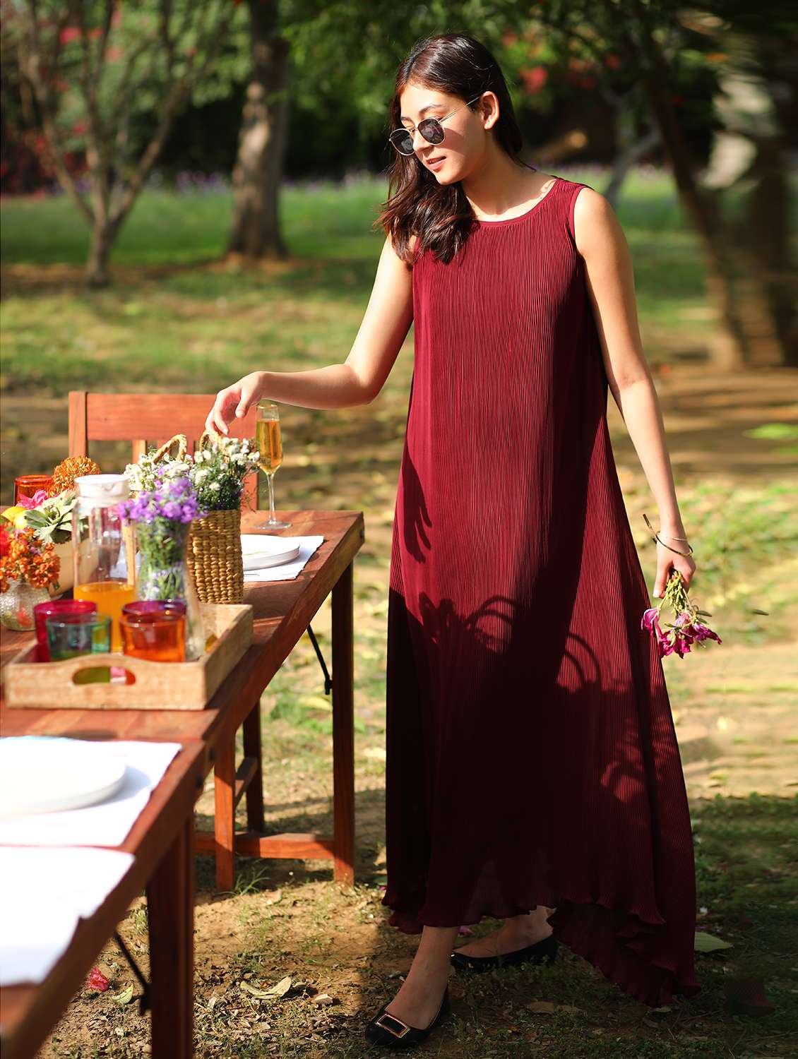 solid maroon asymmetric dress - 21152600 -  Standard Image - 1