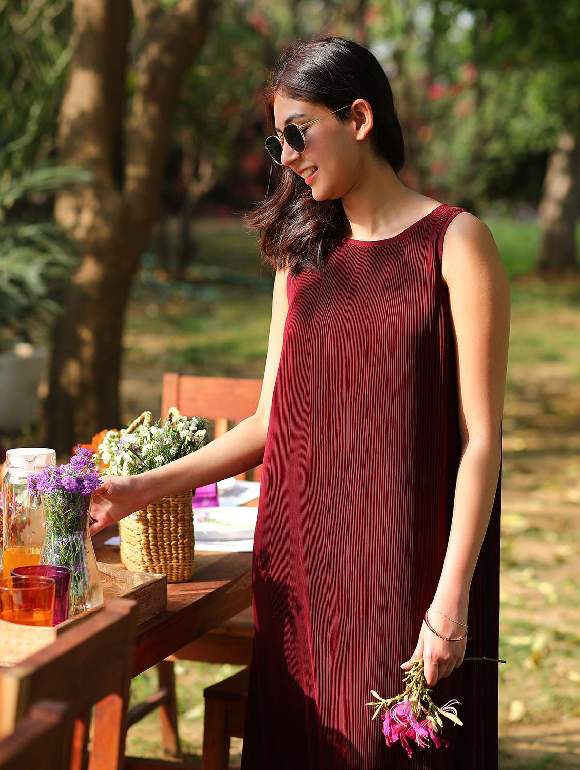 solid maroon asymmetric dress - 21152600 -  Standard Image - 4