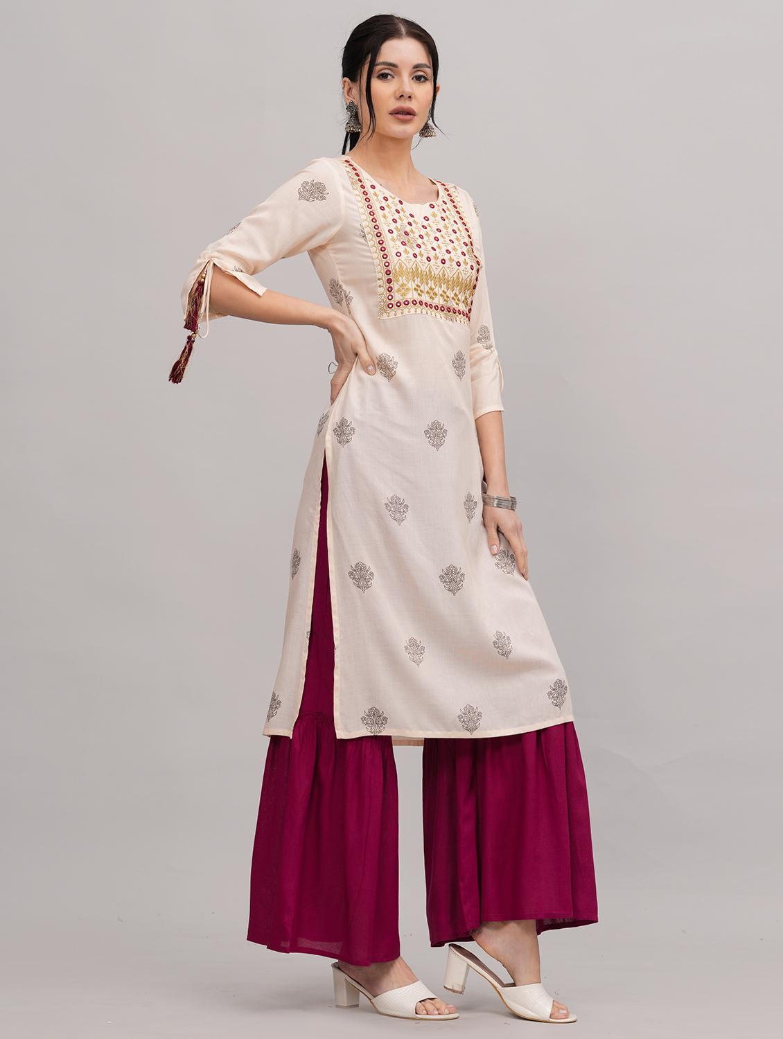 women beige kurta sharara set - 21152655 - Standard Image - 1