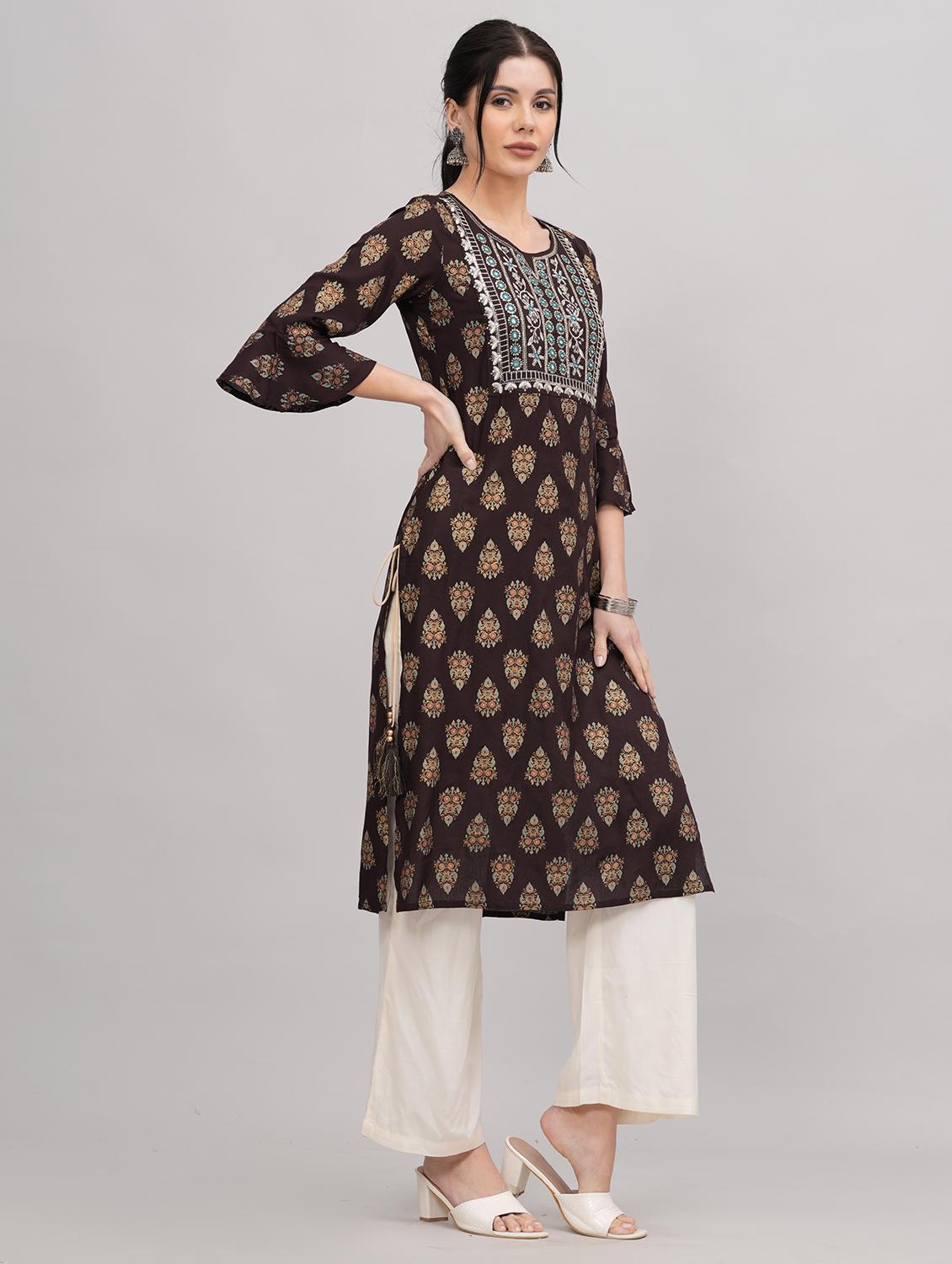 women brown kurta palazzo set set - 21152662 -  Standard Image - 1