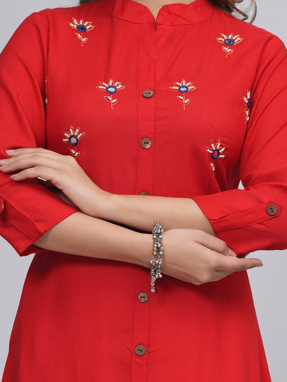 women mandarin neck kurta palazzo set - 21152669 - Standard Image - 4