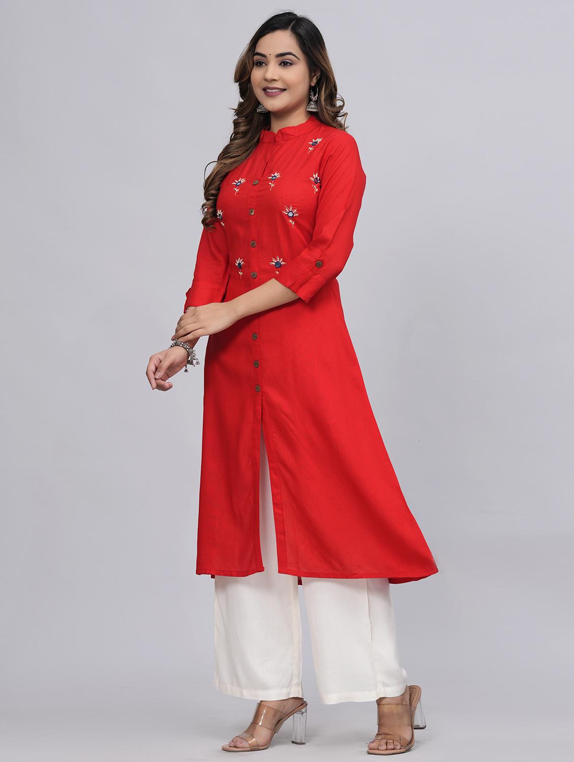 women mandarin neck kurta palazzo set - 21152670 - Standard Image - 1