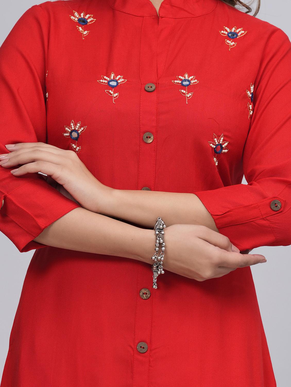 women mandarin neck kurta palazzo set - 21152670 - Standard Image - 4