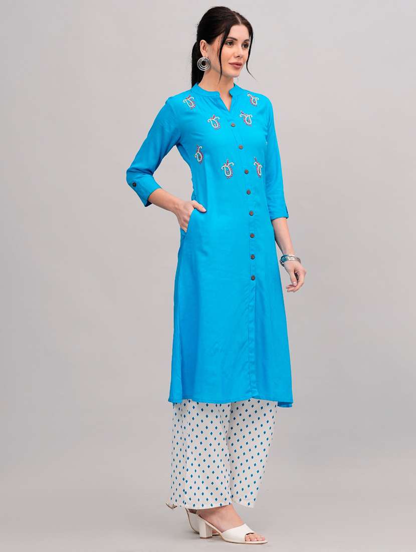 women mandarin neck kurta palazzo set  - 21152671 -  Standard Image - 1