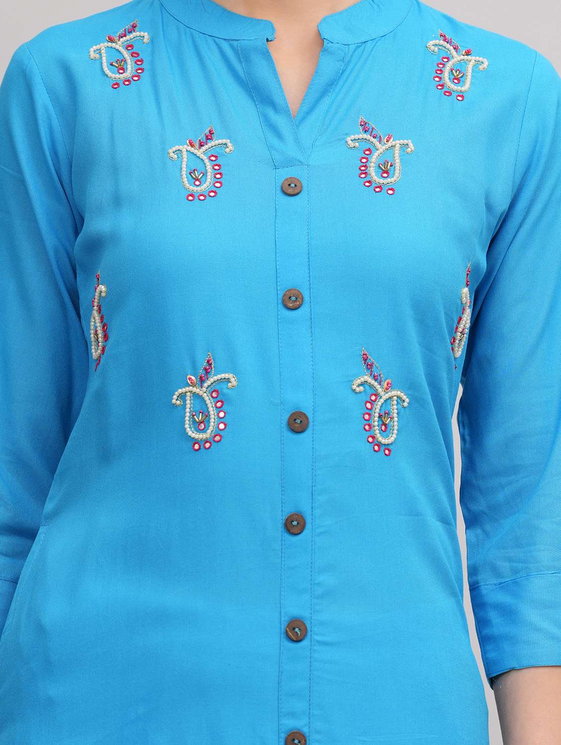 women mandarin neck kurta palazzo set - 21152671 - Standard Image - 4