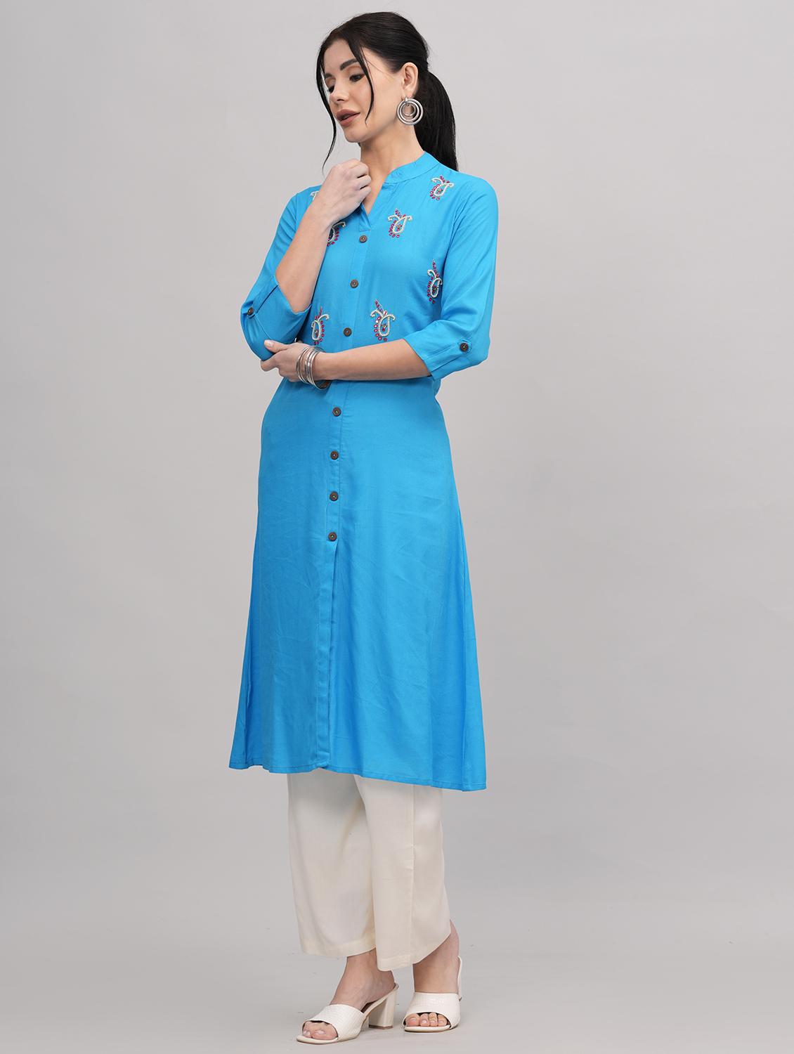 women mandarin neck kurta palazzo set - 21152672 - Standard Image - 1