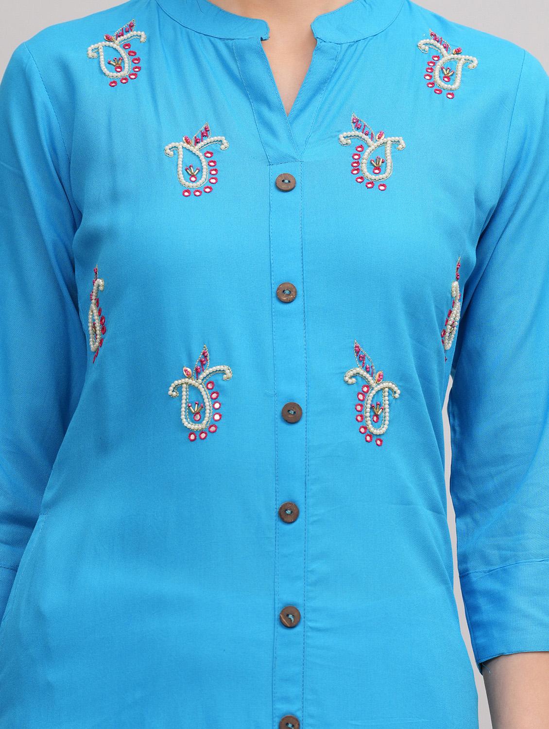 women mandarin neck kurta palazzo set - 21152672 - Standard Image - 4