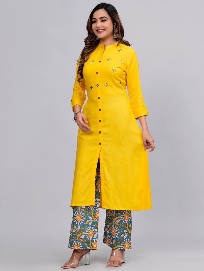 women mandarin neck kurta palazzo set - 21152675 - Standard Image - 1