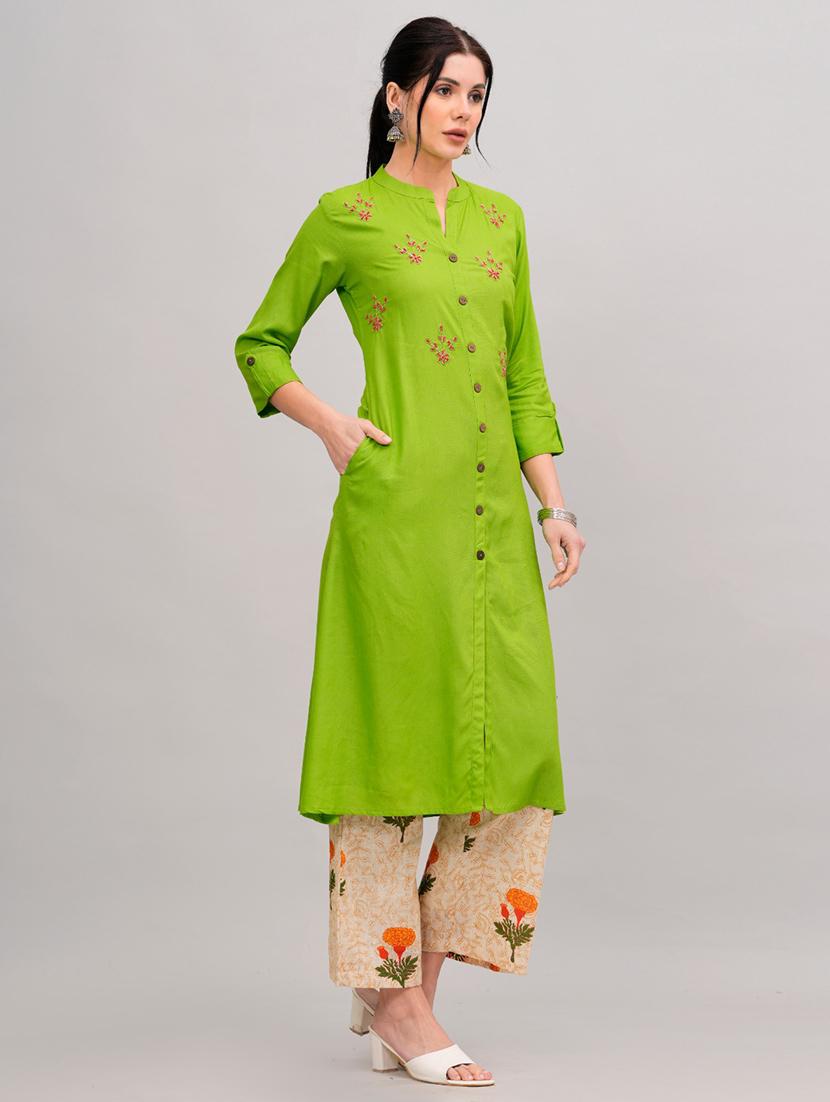 women mandarin neck kurta palazzo set  - 21152677 -  Standard Image - 1