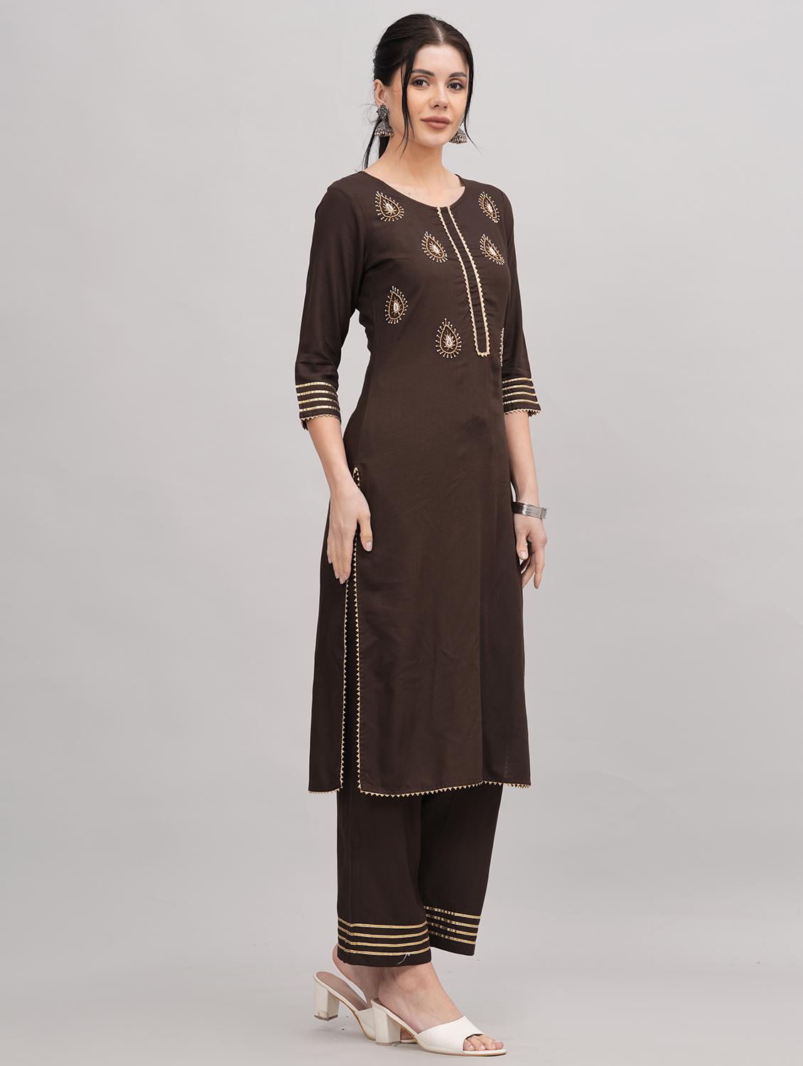 women round neck kurta palazzo set - 21152680 - Standard Image - 1
