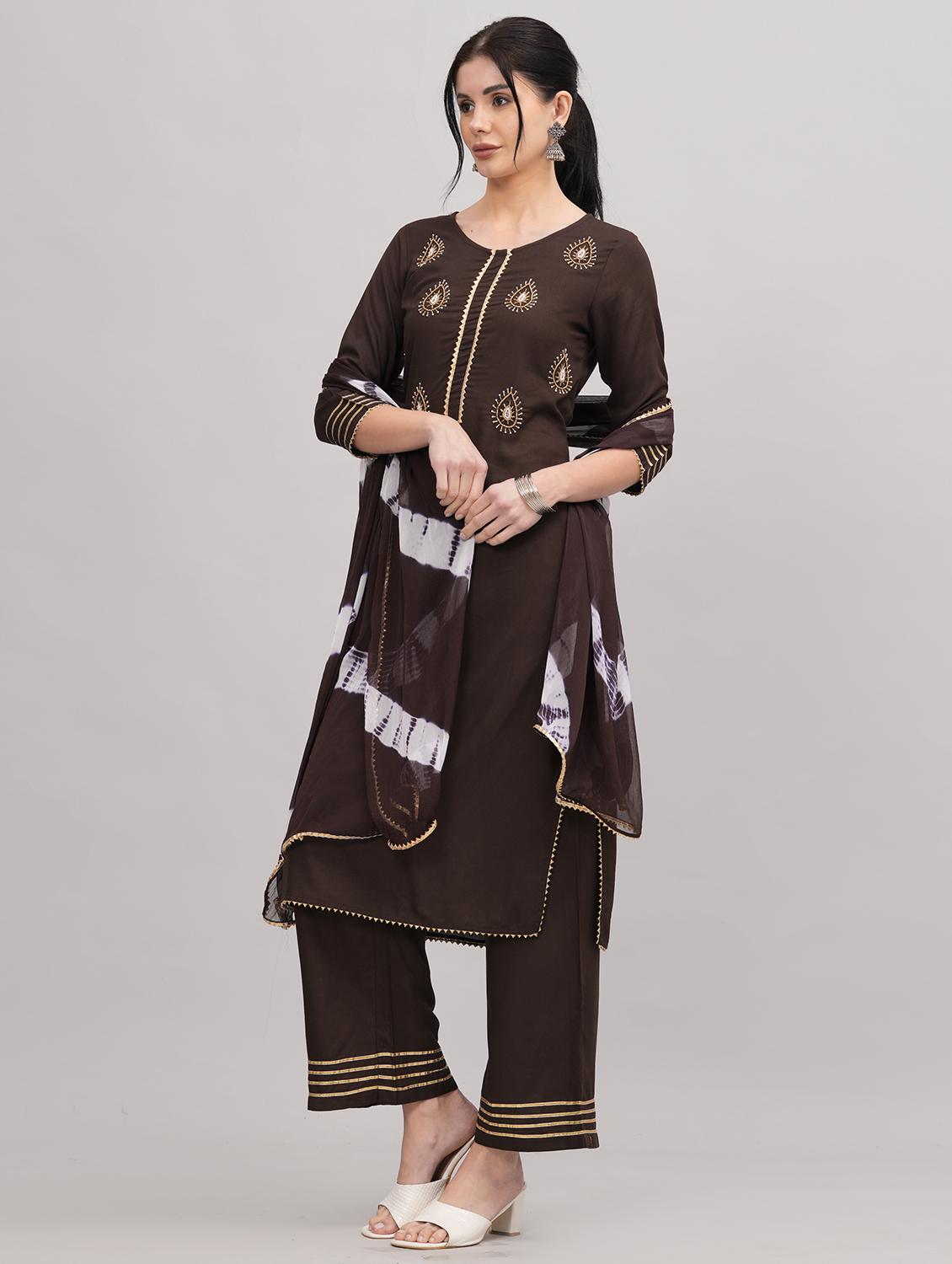 women round neck kurta palazzo set - 21152682 - Standard Image - 1