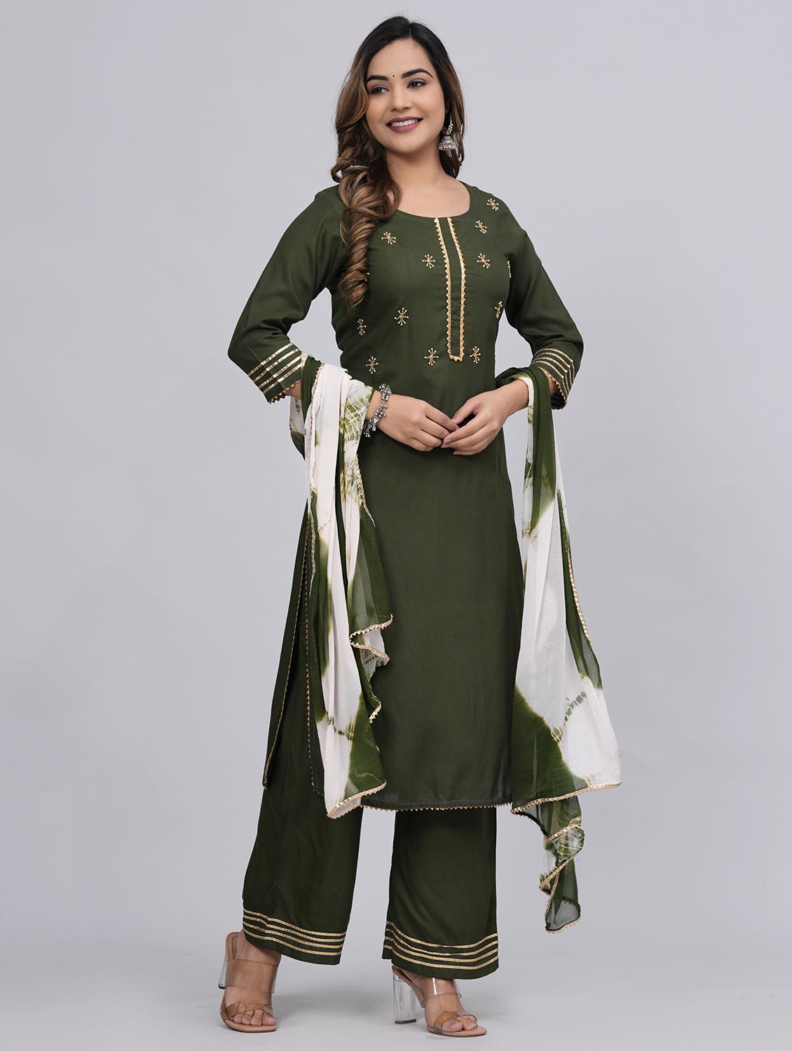 women round neck kurta palazzo set with dupatta - 21152685 - Standard Image - 1