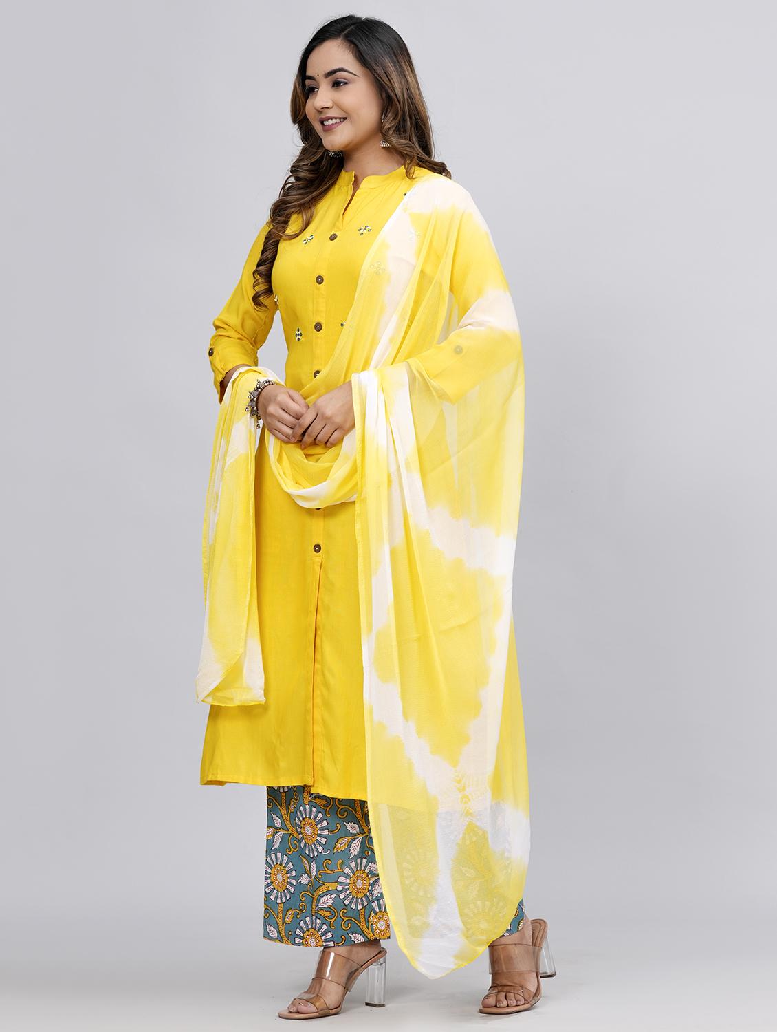 women mandarin neck kurta palazzo set with dupatta - 21152691 - Standard Image - 1