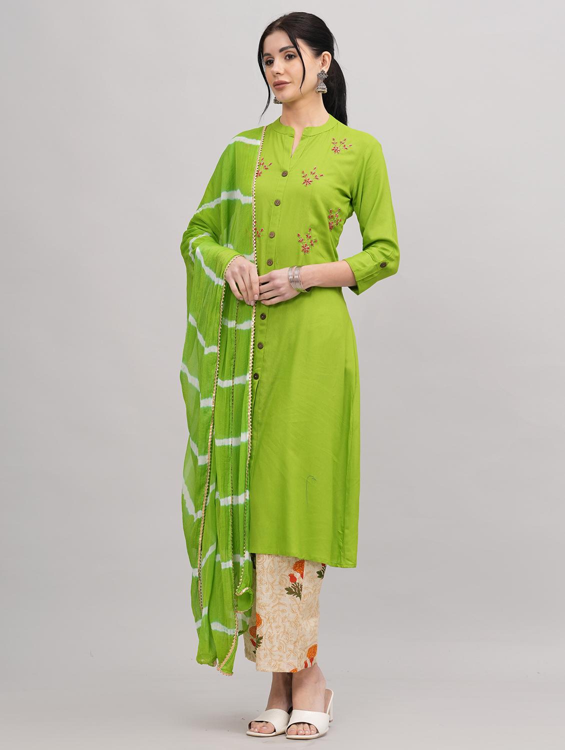 women mandarin neck kurta palazzo set with dupatta - 21152692 - Standard Image - 1
