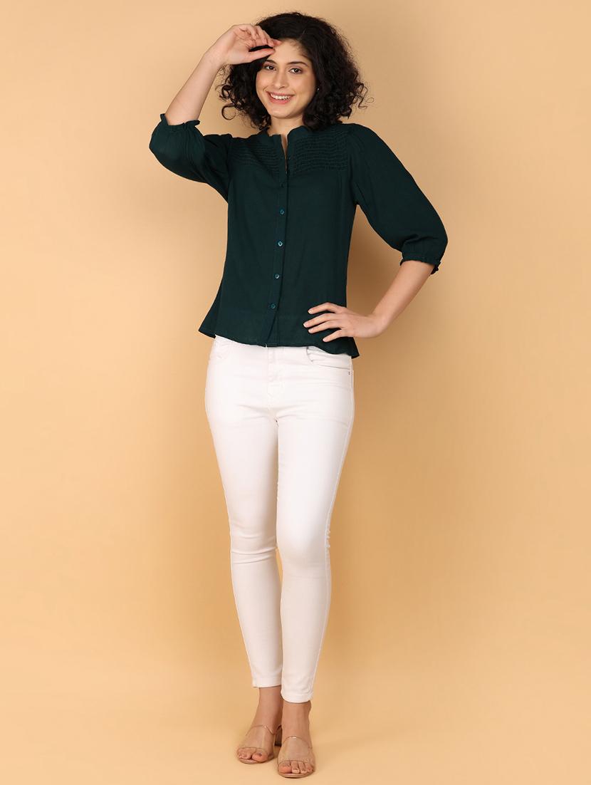 women solid mandrain neck top - 21152923 - Standard Image - 4