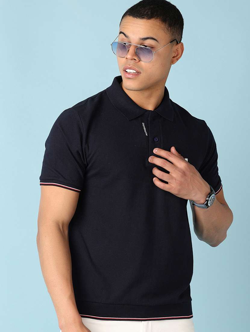 men solid polo neck t-shirt - 21153013 -  Standard Image - 1