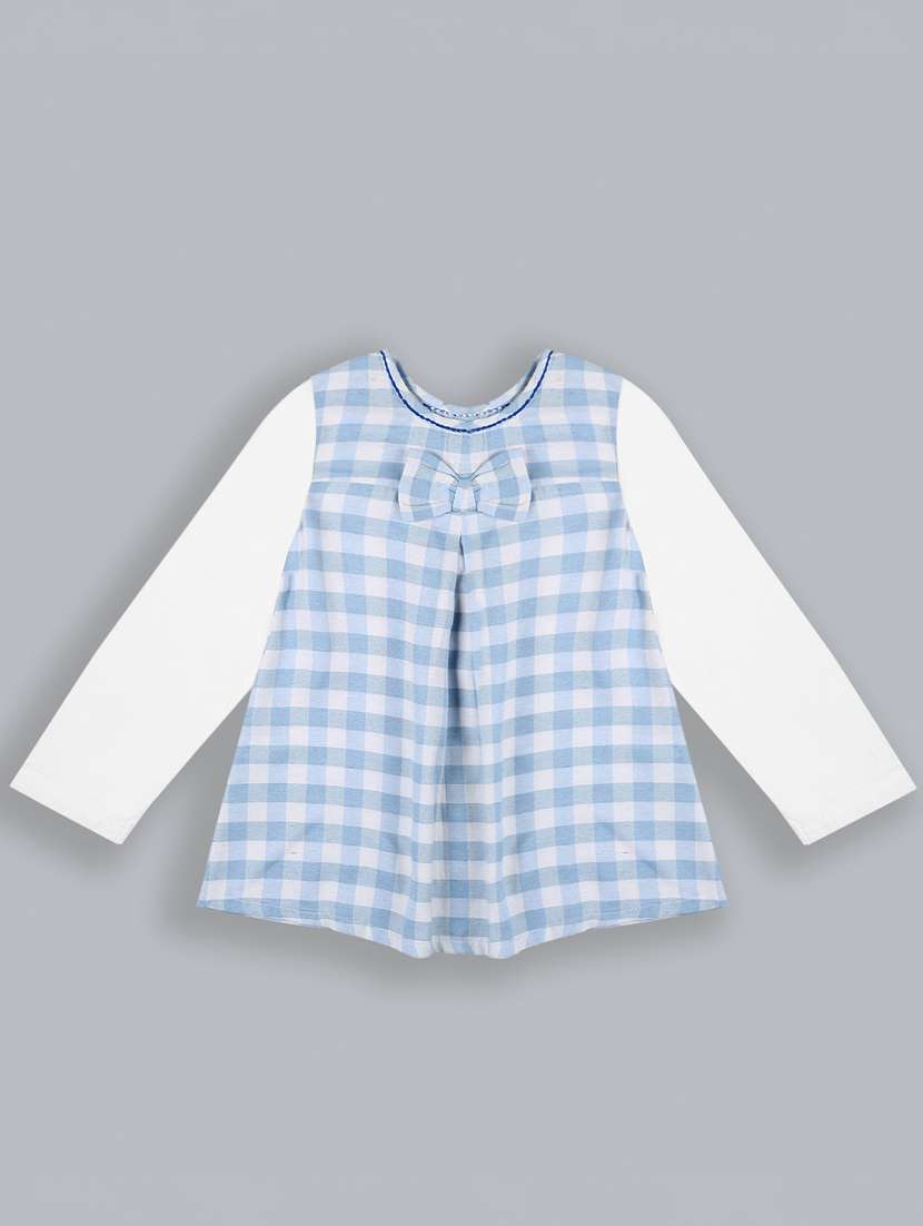 women checkered long sleeves frock