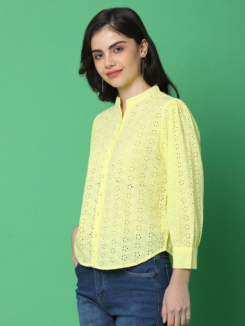 women yellow cotton regular top - 21153450 -  Standard Image - 1