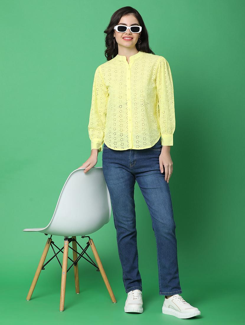 women yellow cotton regular top - 21153450 - Standard Image - 4