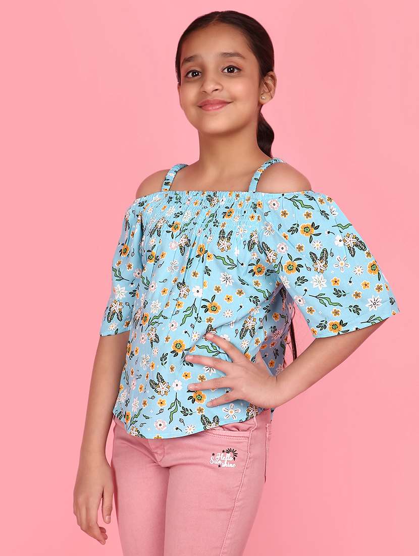 girls light blue floral printed top - 21153470 -  Standard Image - 1