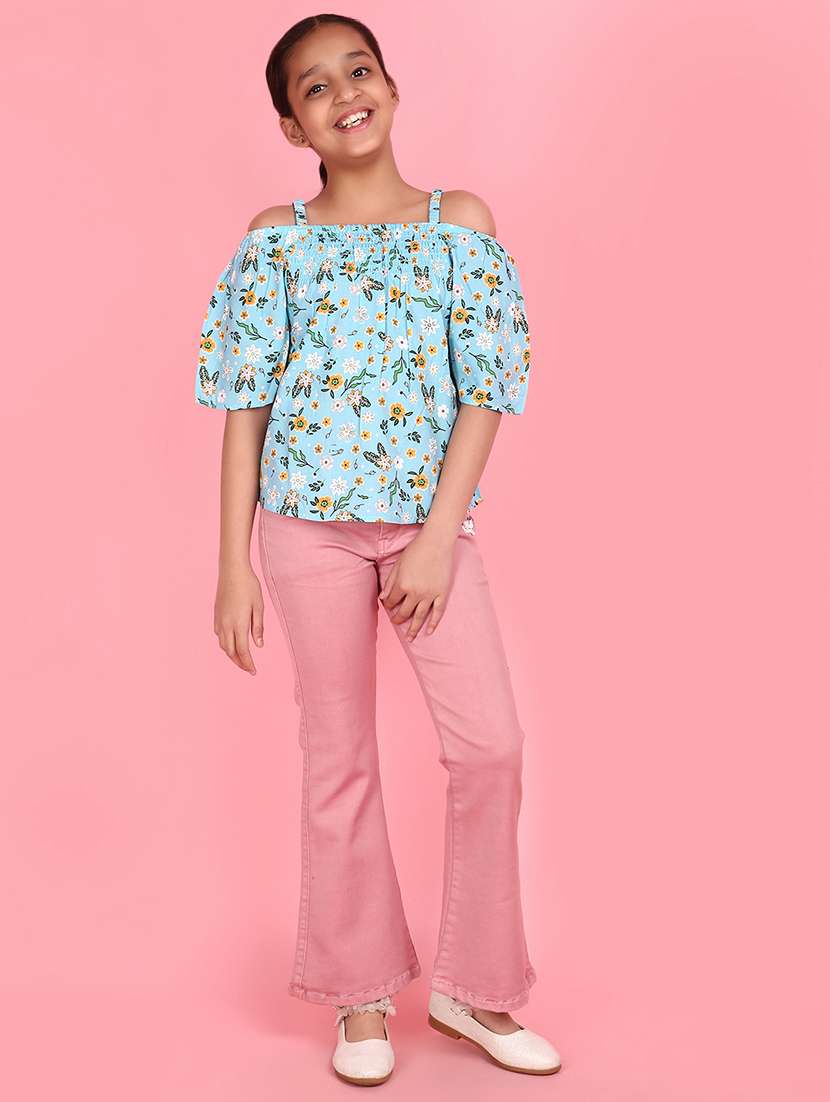 girls light blue floral printed top - 21153470 -  Standard Image - 4