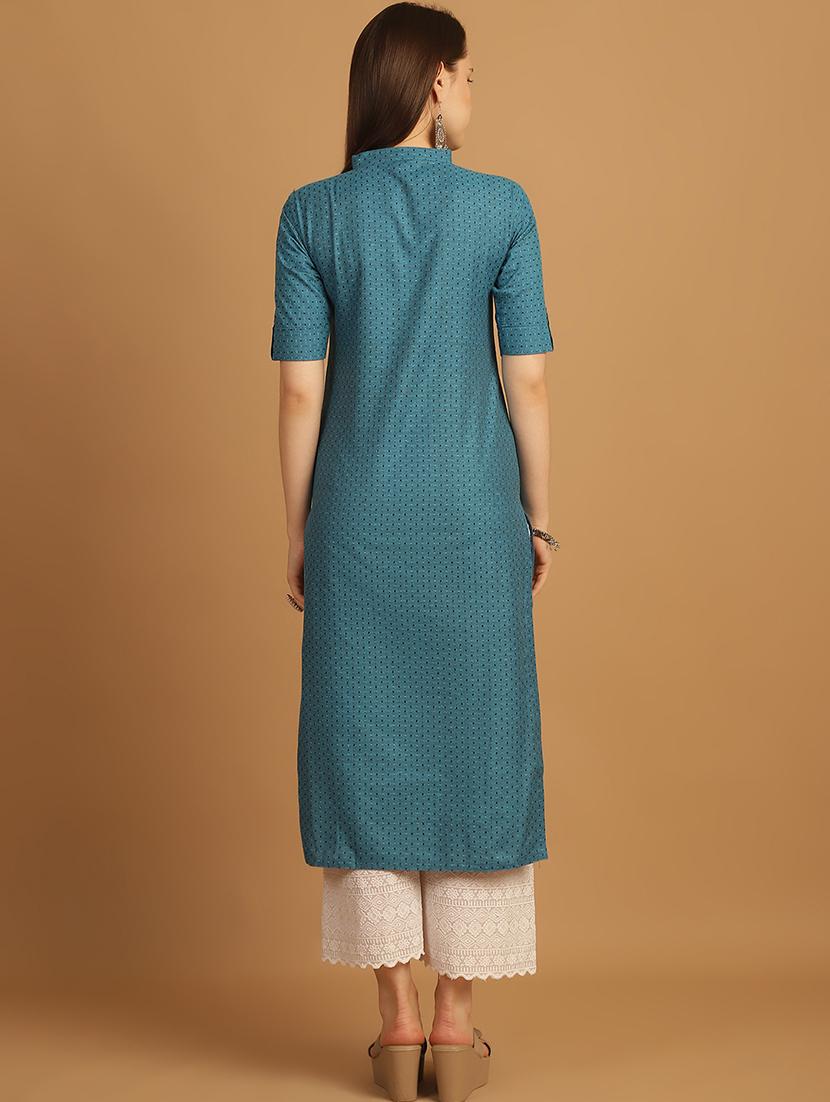 women mandarin neck roll up sleeves straight kurta - 21153500 - Standard Image - 4