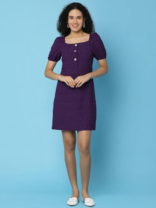women purple cotton a-line dress - 21153556 - Standard Image - 0