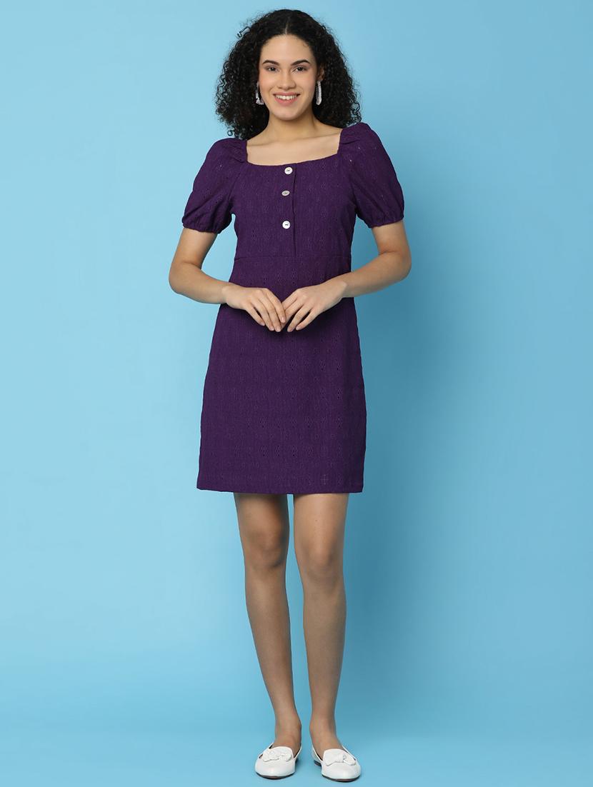women purple cotton a-line dress - 21153556 - Zoom Image - 0