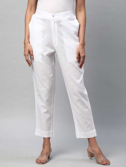 women solid mid rise tailored pants - 21153627 - Standard Image - 0