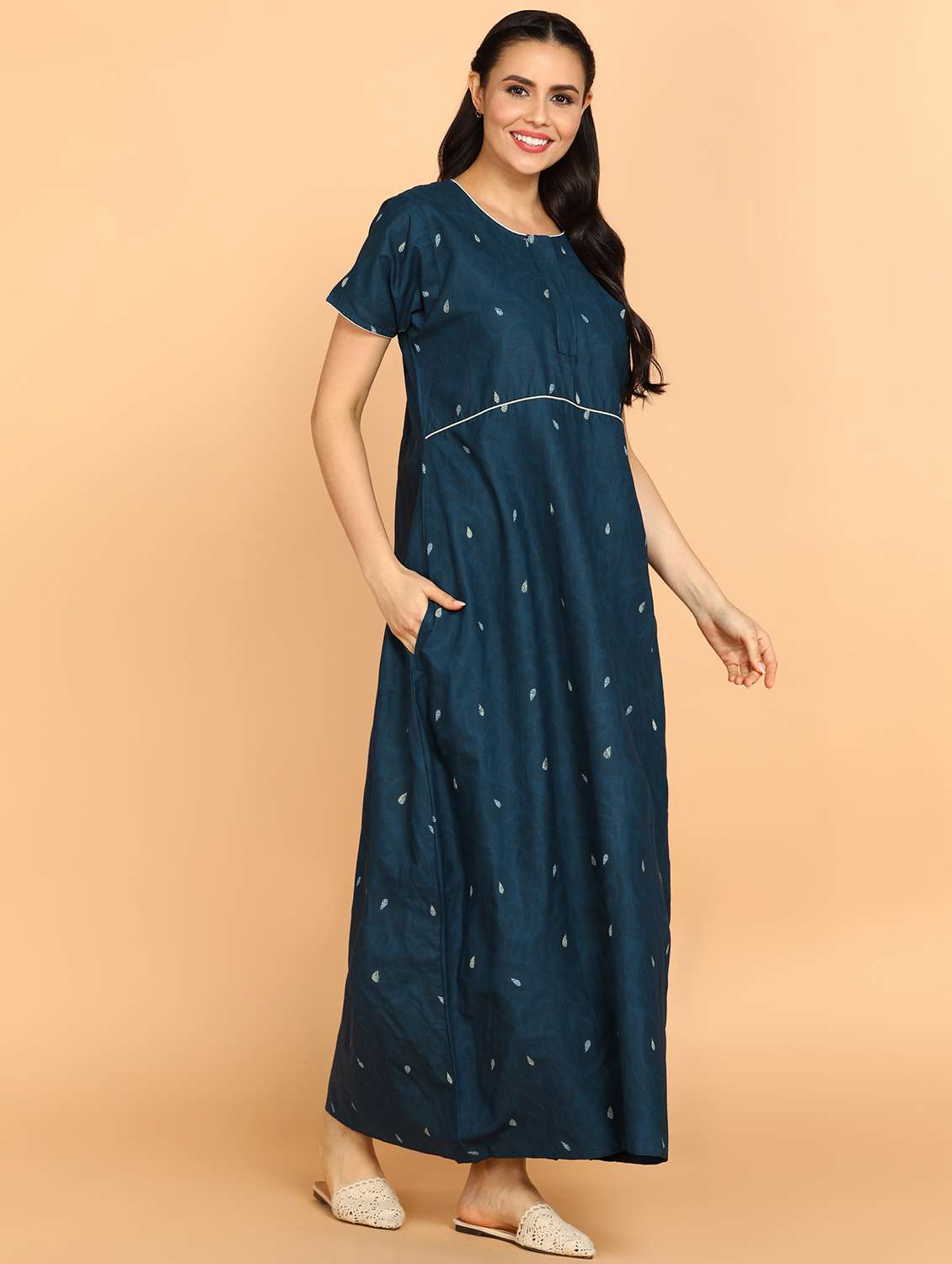 women printed short sleeves nighty - 21153796 - Standard Image - 1