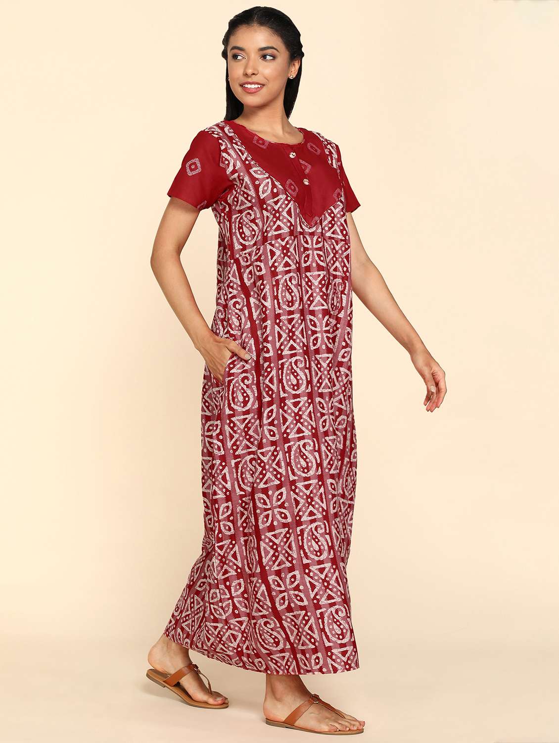 women printed cotton nighty - 21153797 - Standard Image - 1