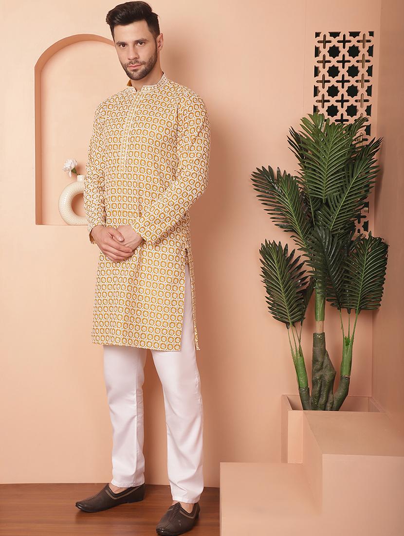 mustard embroidered kurta pyjama set - 21154092 - Standard Image - 1
