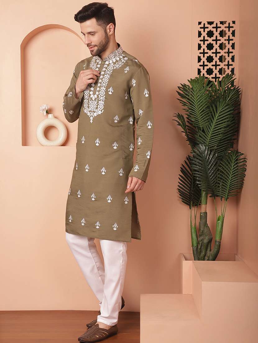 men embroidered kurta pyjama set - 21154097 -  Standard Image - 1