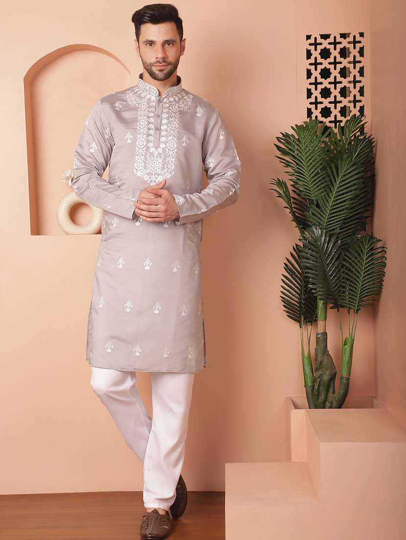 men embroidered kurta pyjama set