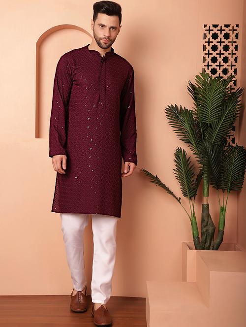 purple embroidered kurta pyjama set - 21154106 - Standard Image - 0
