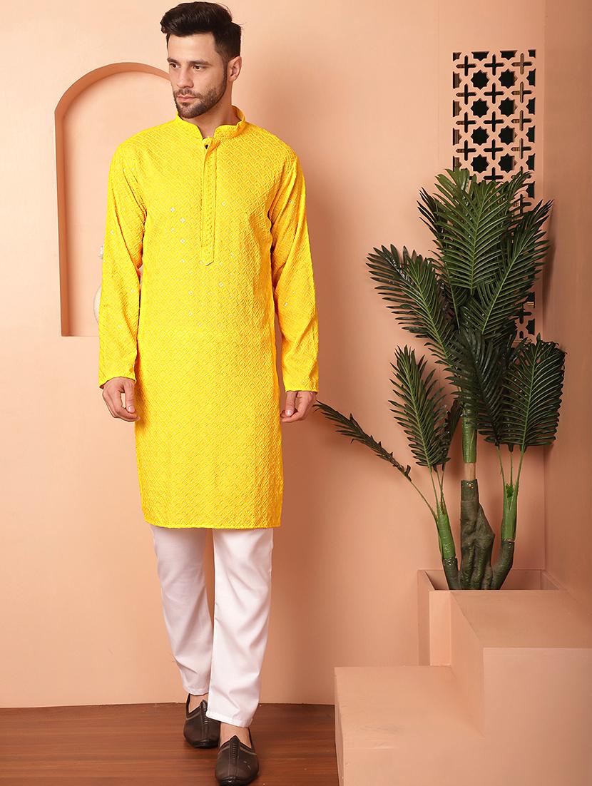yellow embroidered kurta pyjama set - 21154110 - Zoom Image - 0