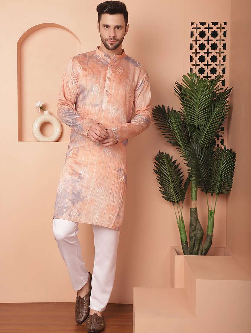 peach self design kurta pyjama set