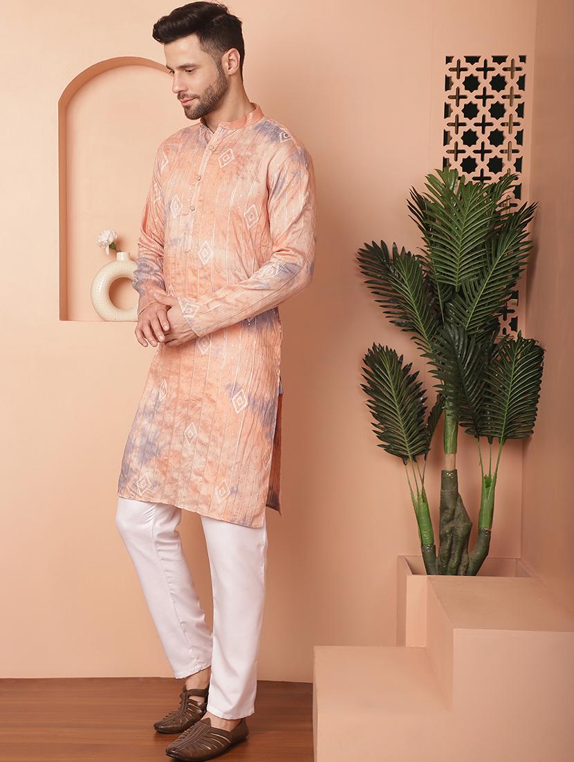 peach self design kurta pyjama set - 21154121 -  Standard Image - 1