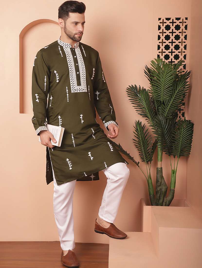 men embroidered kurta pyjama set