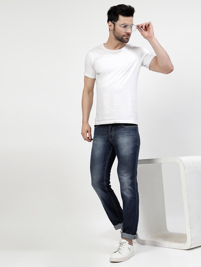 solid blue cotton blend jeans - 21154393 - Standard Image - 4