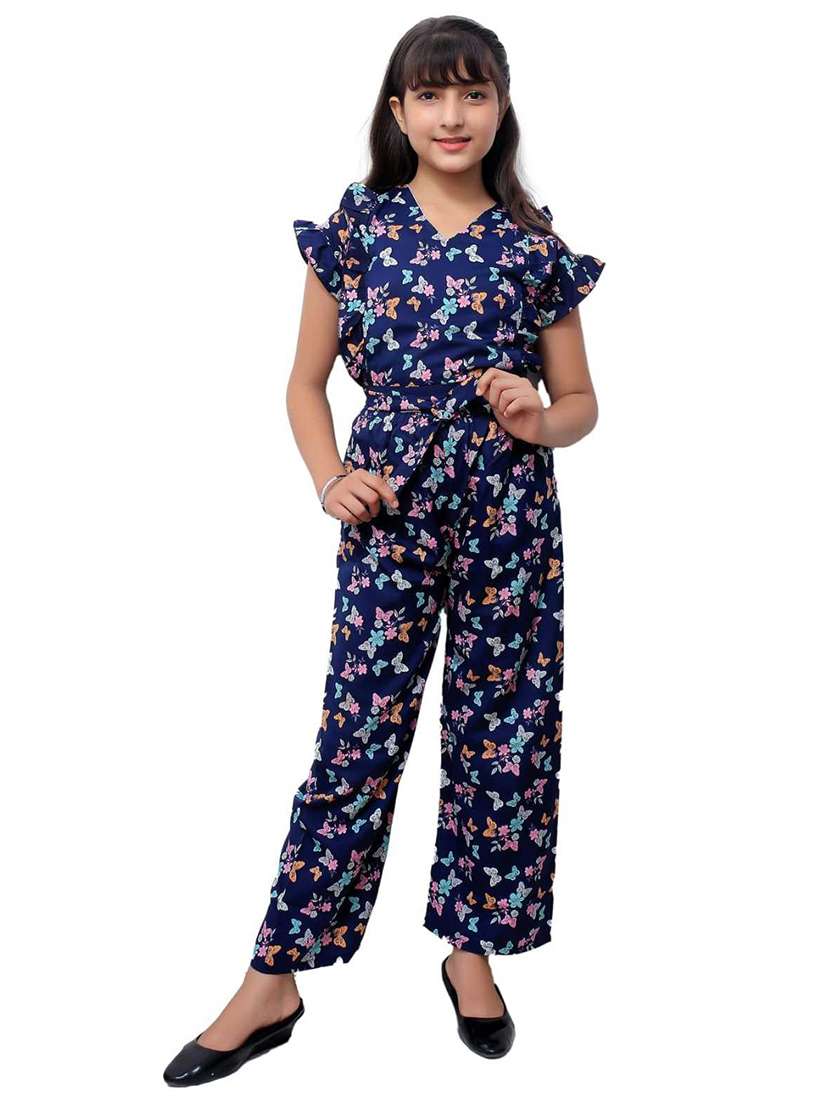 girls quirky print ruffle sleeves jumpsuit