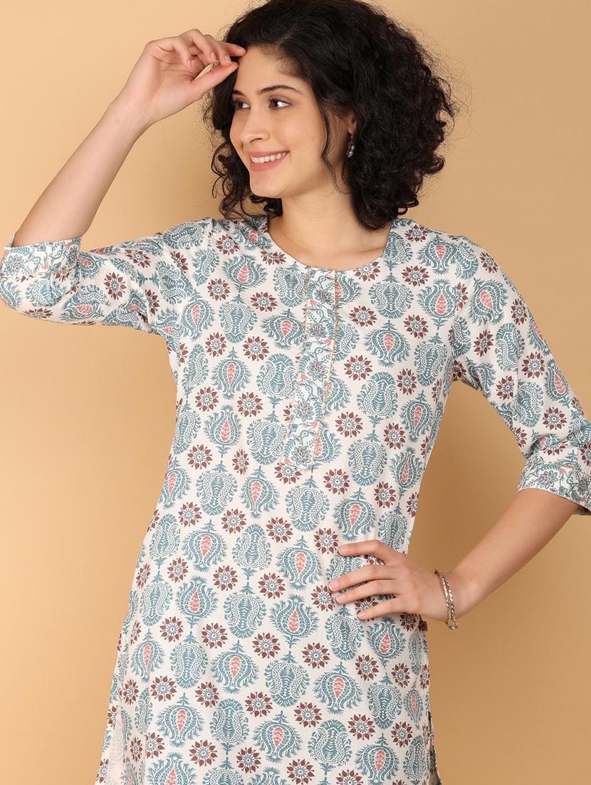 women three quarter sleeve straight kurta - 21154419 - Standard Image - 4