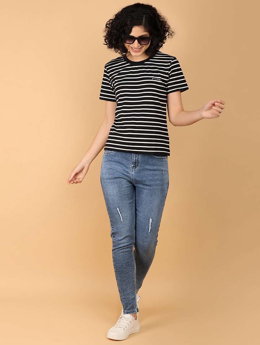 girls round neck stripes regular t-shirt - 21154432 -  Standard Image - 4