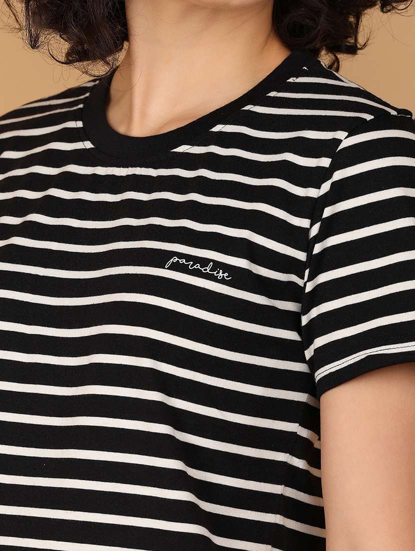 girls round neck stripes regular t-shirt - 21154432 -  Standard Image - 6