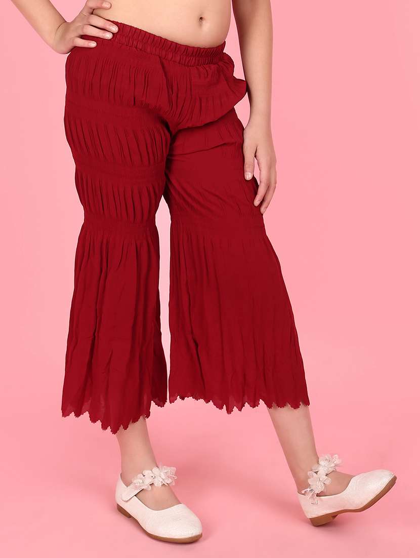 girls maroon solid palazzo trouser - 21154445 -  Standard Image - 1