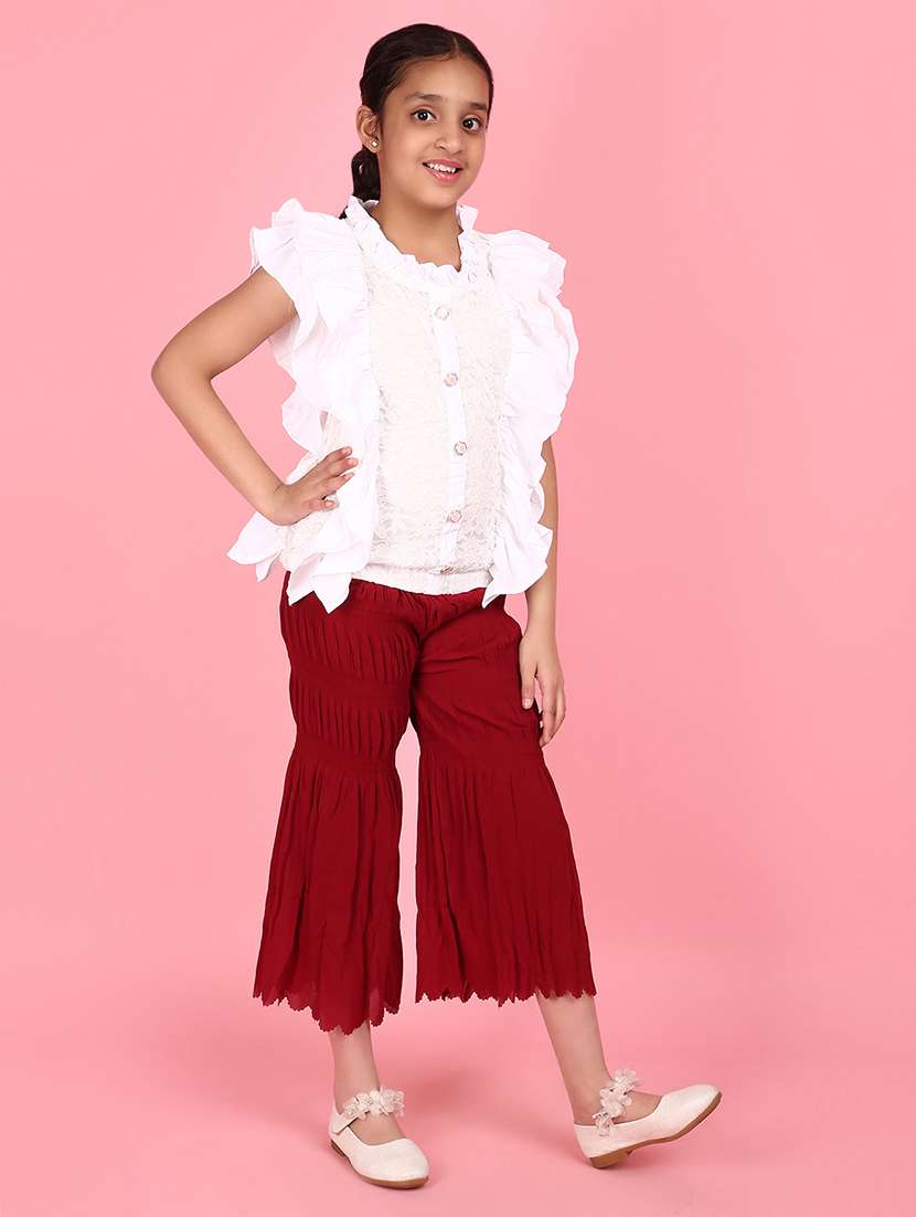 girls maroon solid palazzo trouser - 21154445 -  Standard Image - 4
