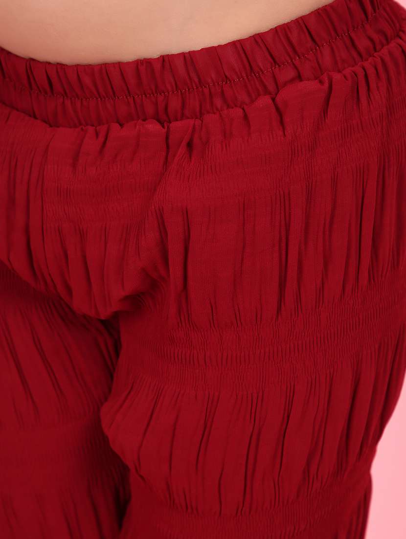 girls maroon solid palazzo trouser - 21154445 -  Standard Image - 6